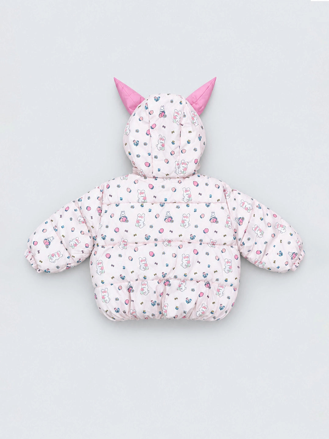 Pink Bunny Flower Quilted Hooded Winter Jacket for Kids