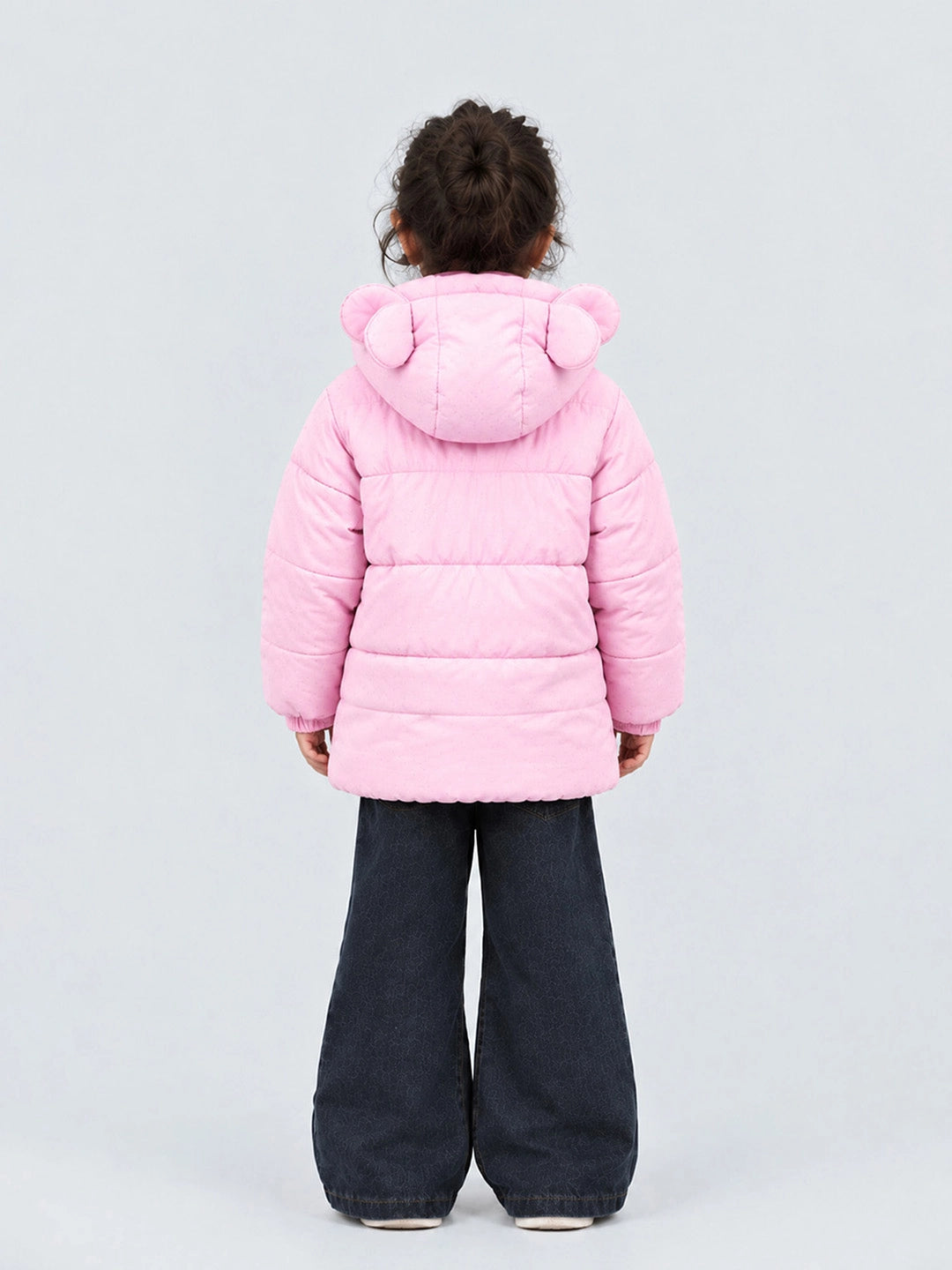 Pink Bunny Glitter Quilted Hooded Winter Jacket with Muffler for Kids