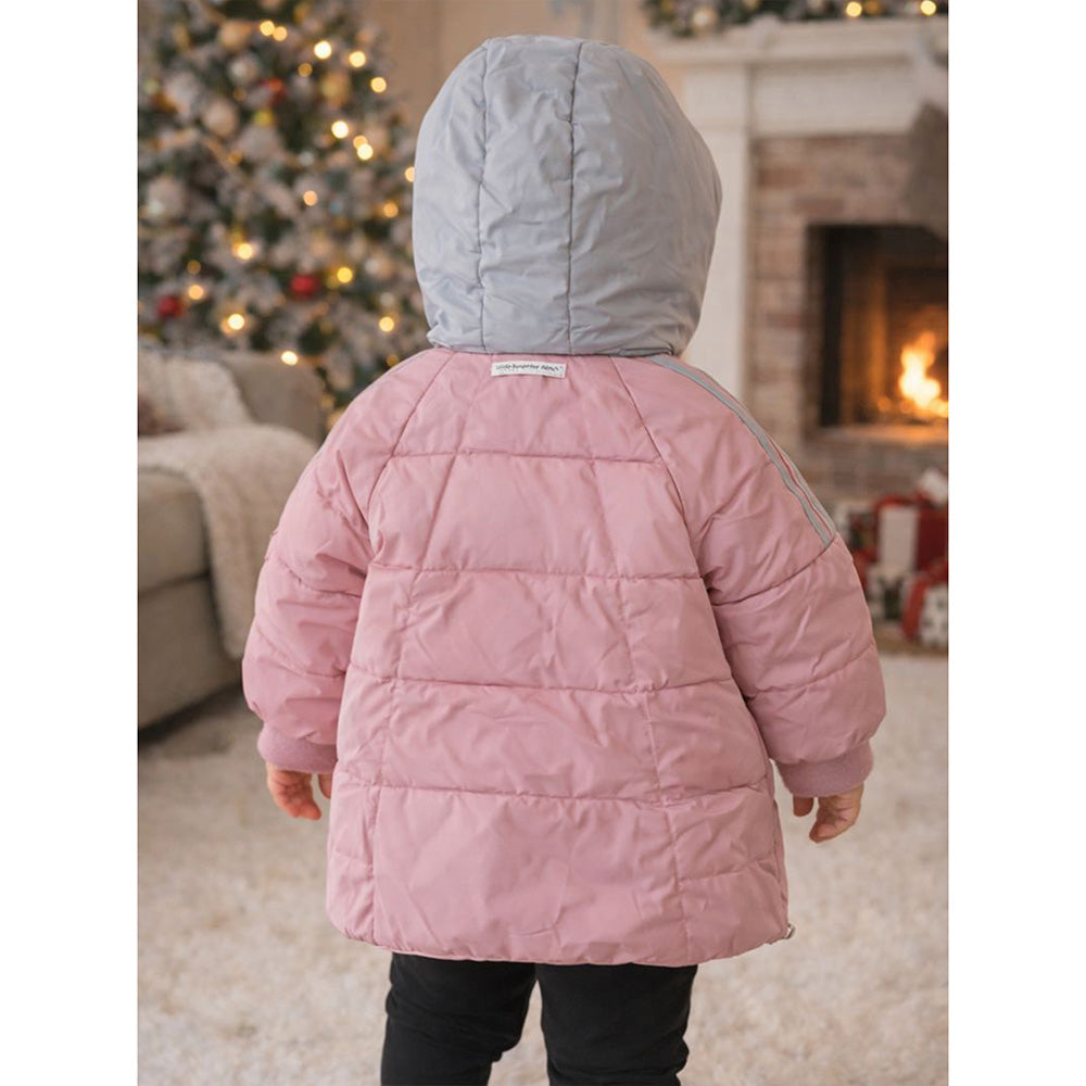 Pink & Grey Quilted Puffer Hooded Winter Jacket for Kids