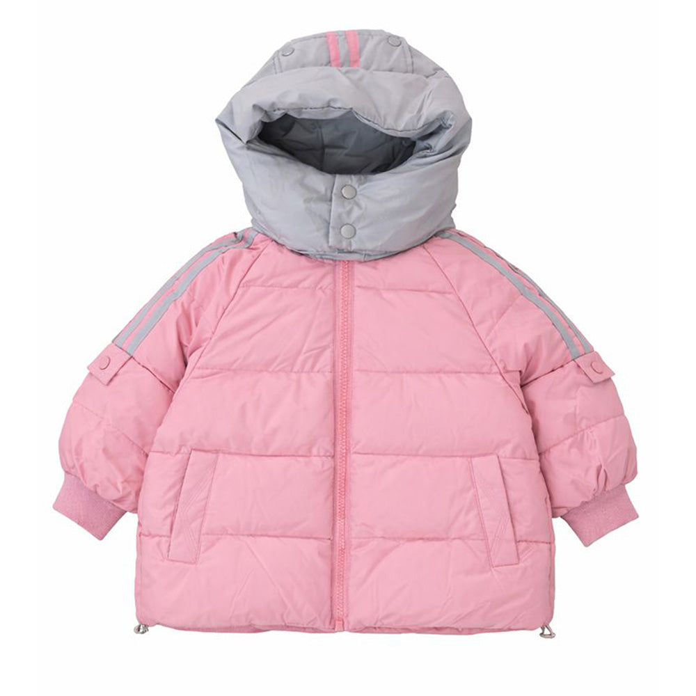 Pink & Grey Quilted Puffer Hooded Winter Jacket for Kids