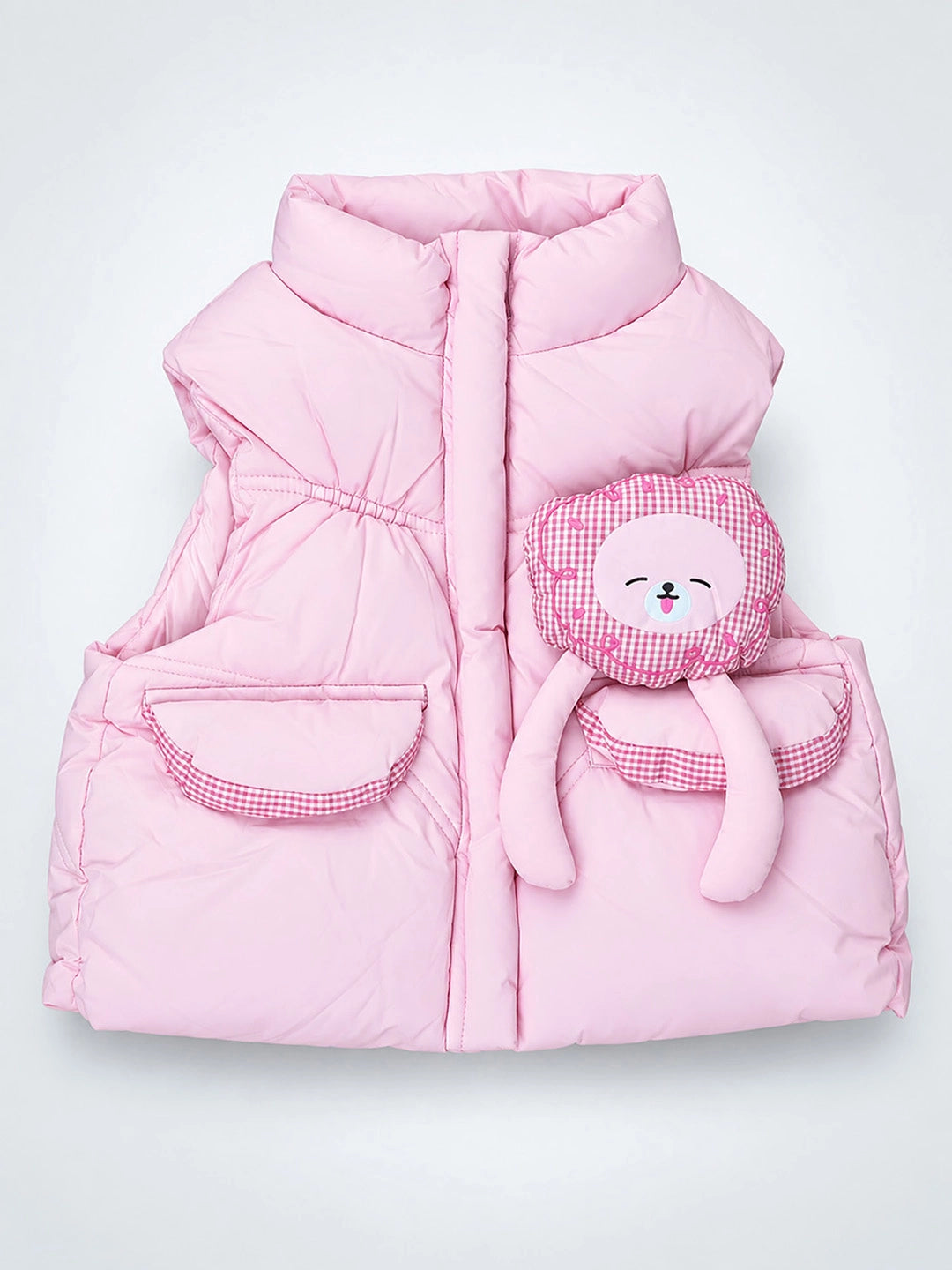 Pink Teddy Puffer Sleeveless Winter Jacket for Kids