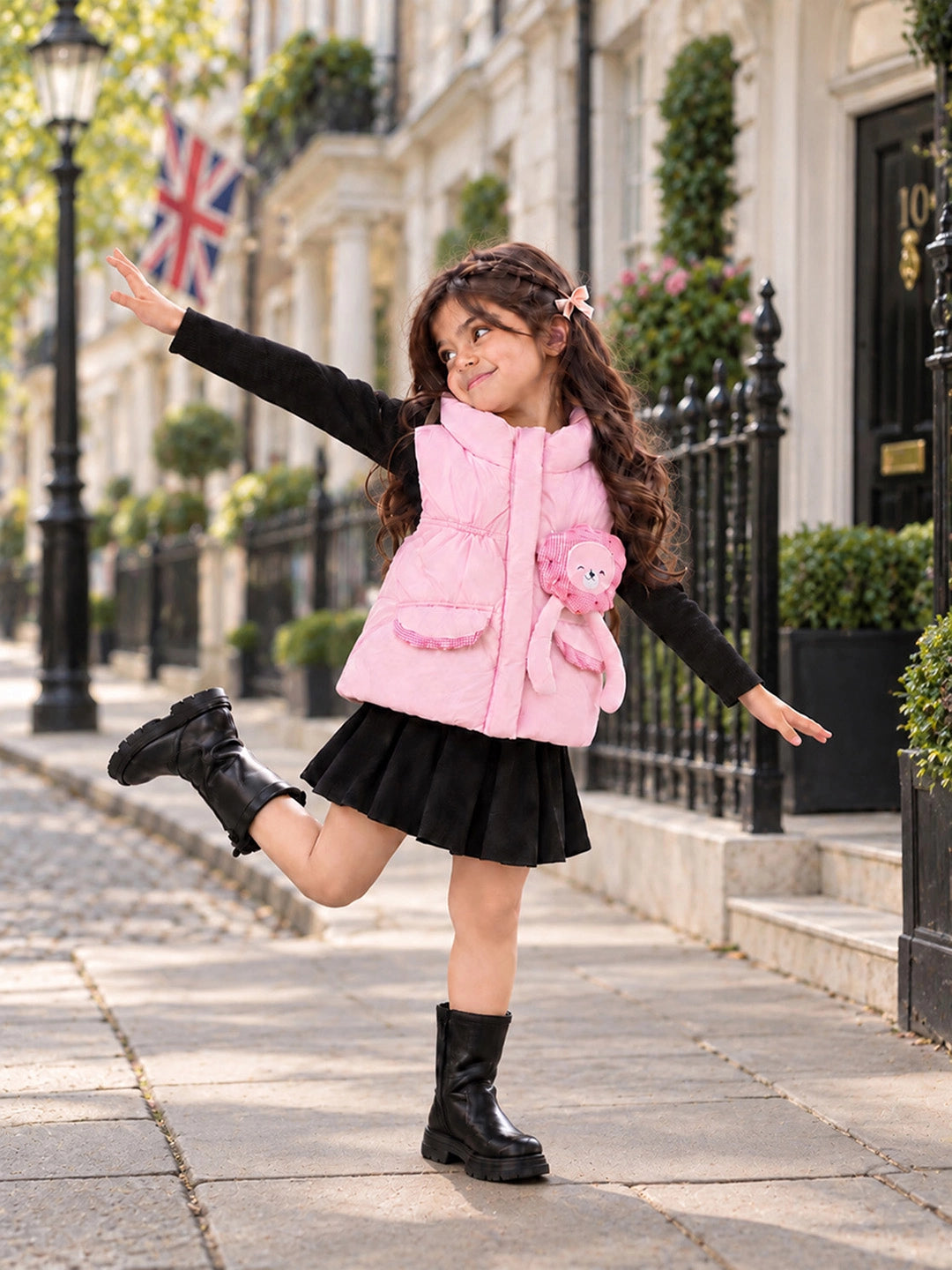 Pink Teddy Puffer Sleeveless Winter Jacket for Kids