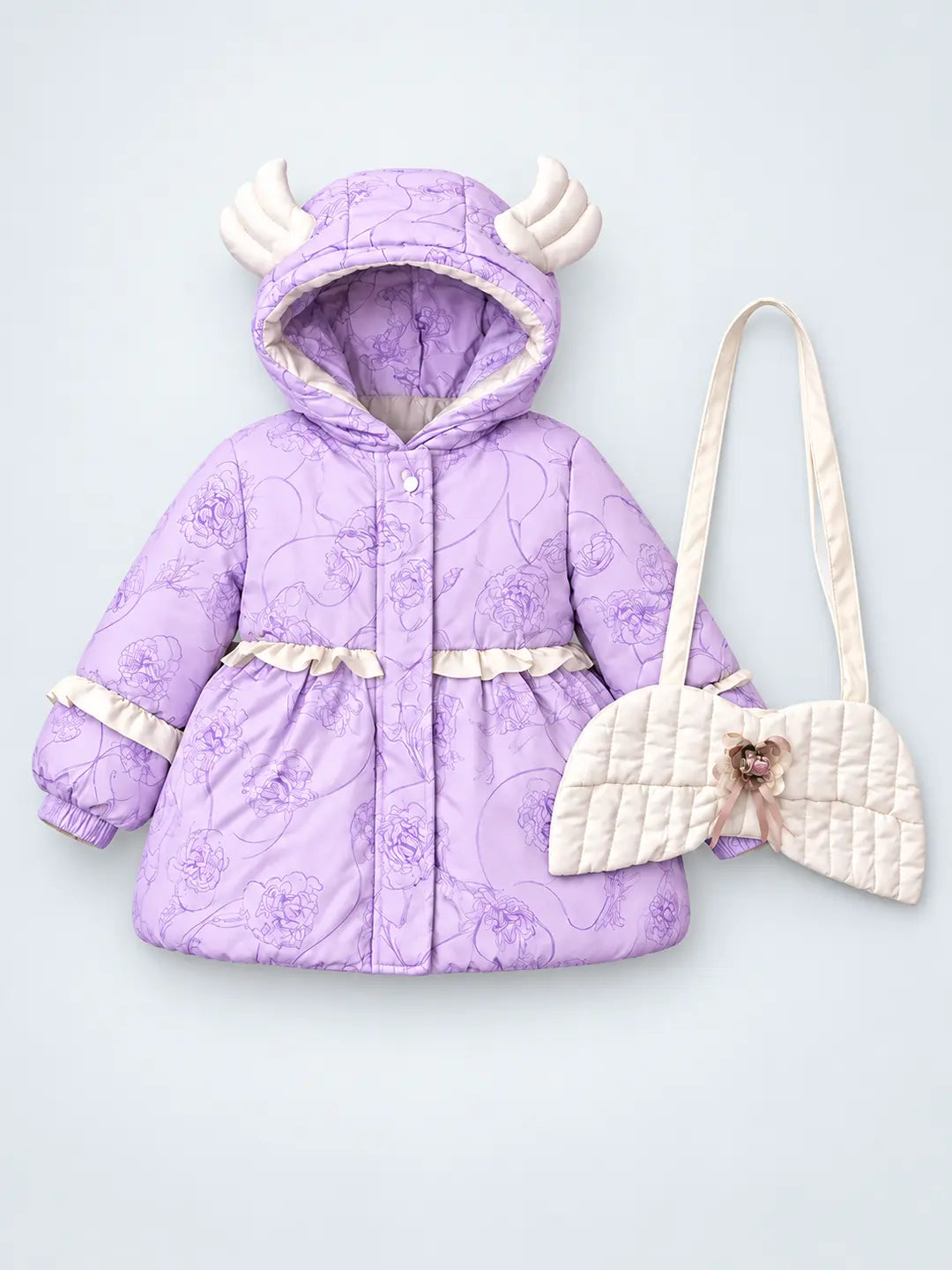 Purple Angel Wings Quilted Hooded Winter Jacket for Kids