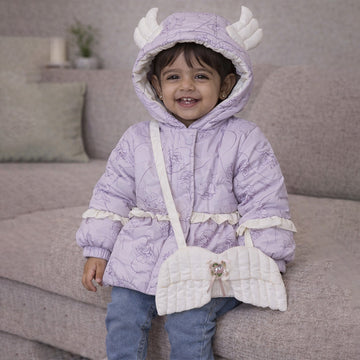 Purple Angel Wings Quilted Hooded Winter Jacket for Kids