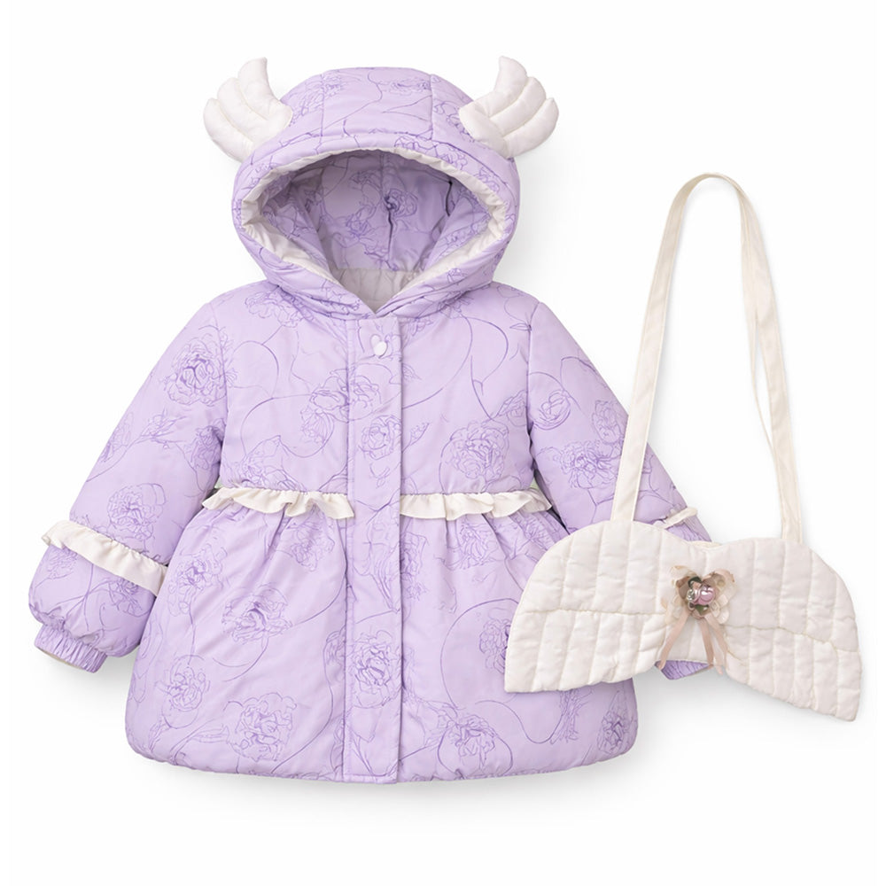 Purple Angel Wings Quilted Hooded Winter Jacket for Kids
