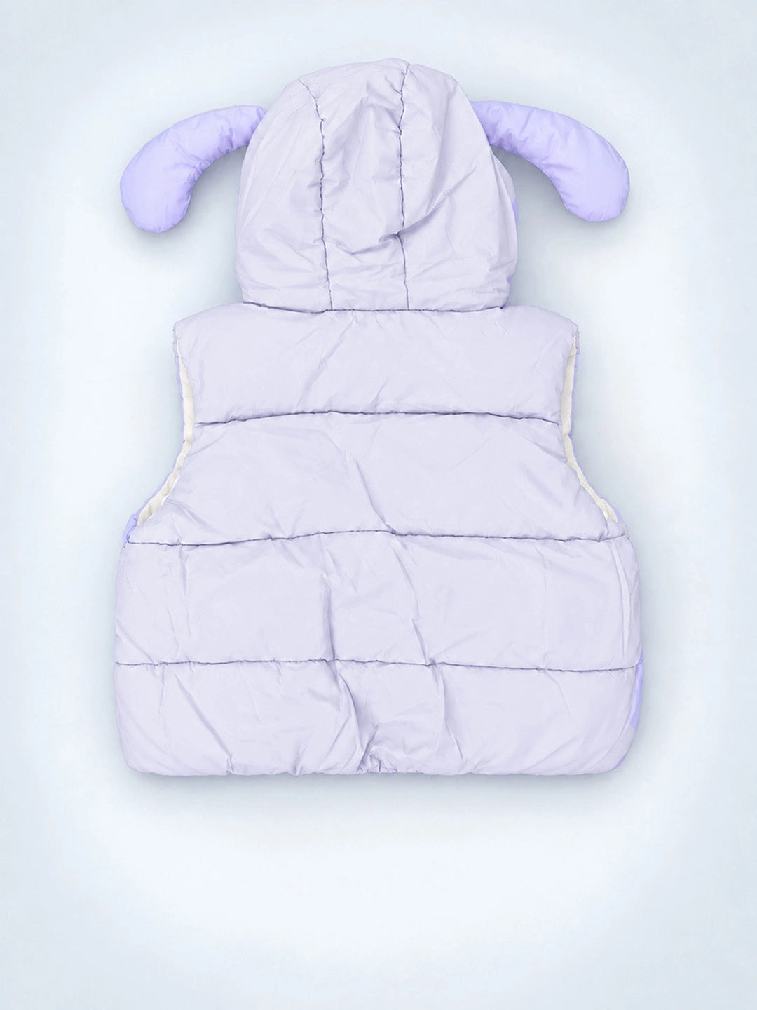 Purple Polka Dots Cute Character-Themed Quilted Hooded Sleeveless Winter Jacket for Kids
