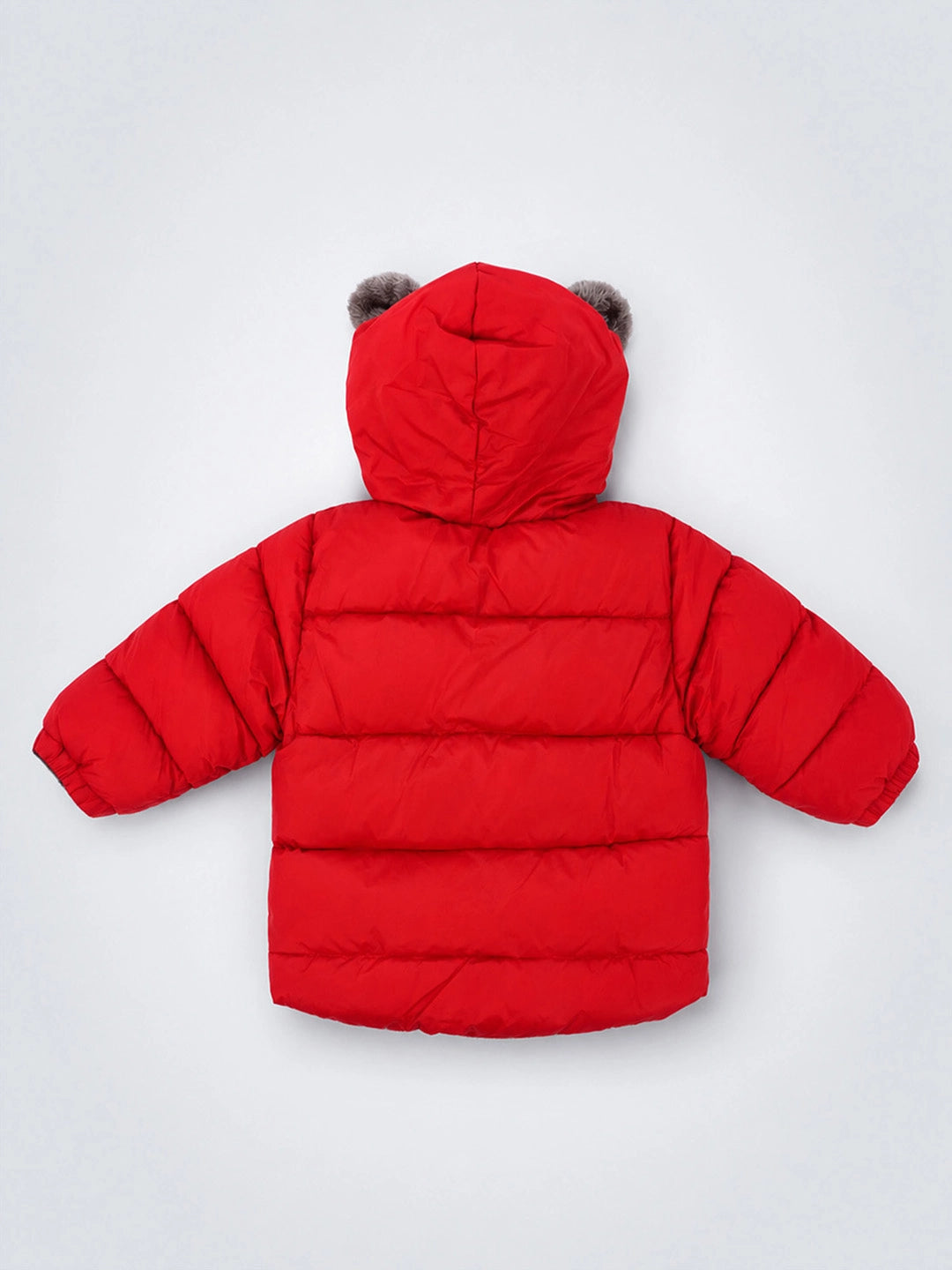 Red Bear-Ear Faux-Fur Hooded Quilted Winter Jacket for Kids