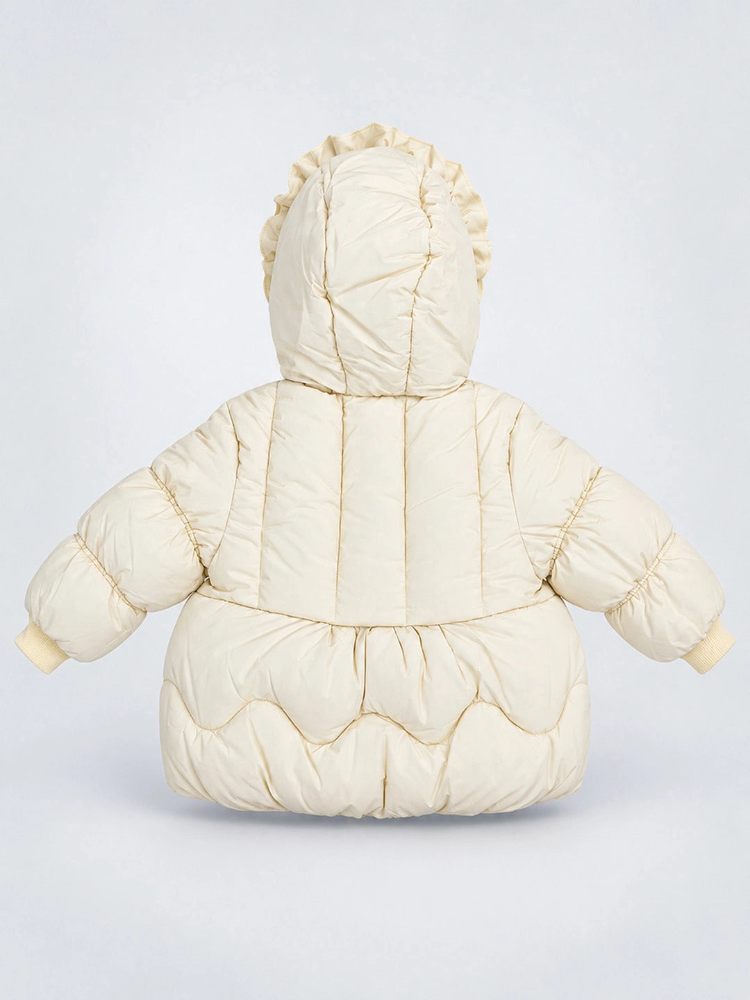 Pastel Yellow Butterfly Heart Quilted Hooded Winter Jacket for Kids