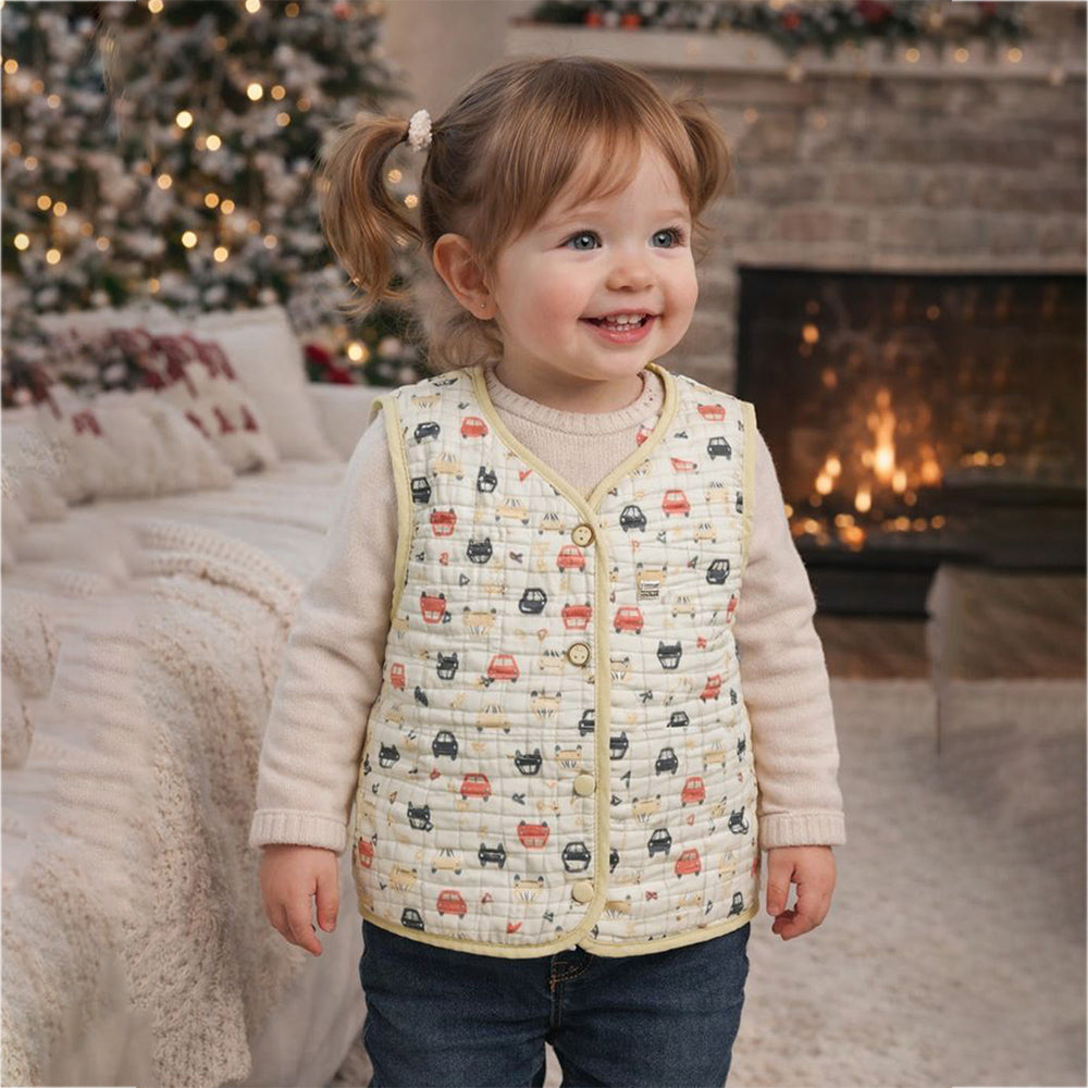 Yellow Sleeveless Reversible Winter Jacket for Kids