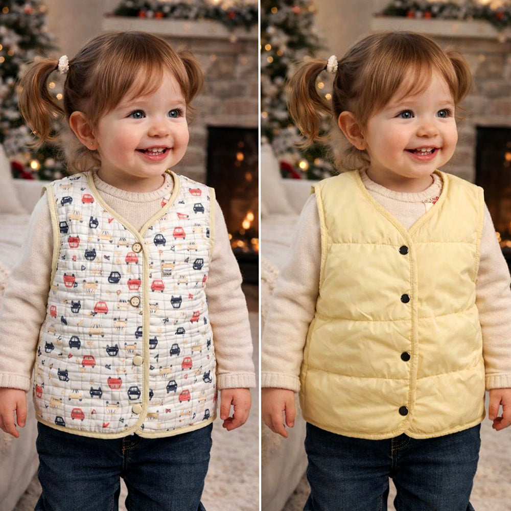 Yellow Sleeveless Reversible Winter Jacket for Kids