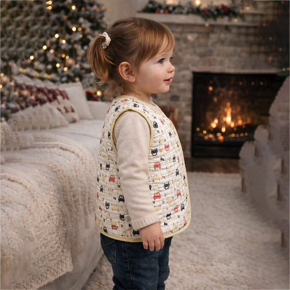 Yellow Sleeveless Reversible Winter Jacket for Kids