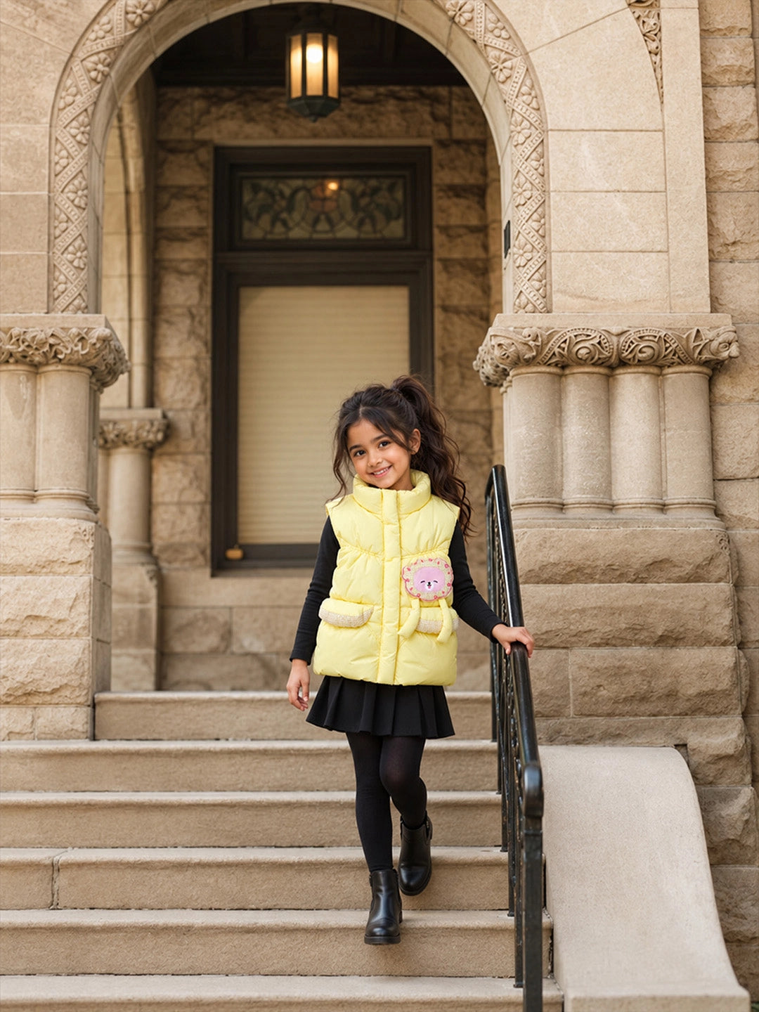 Yellow Teddy Puffer Sleeveless Winter Jacket for Kids