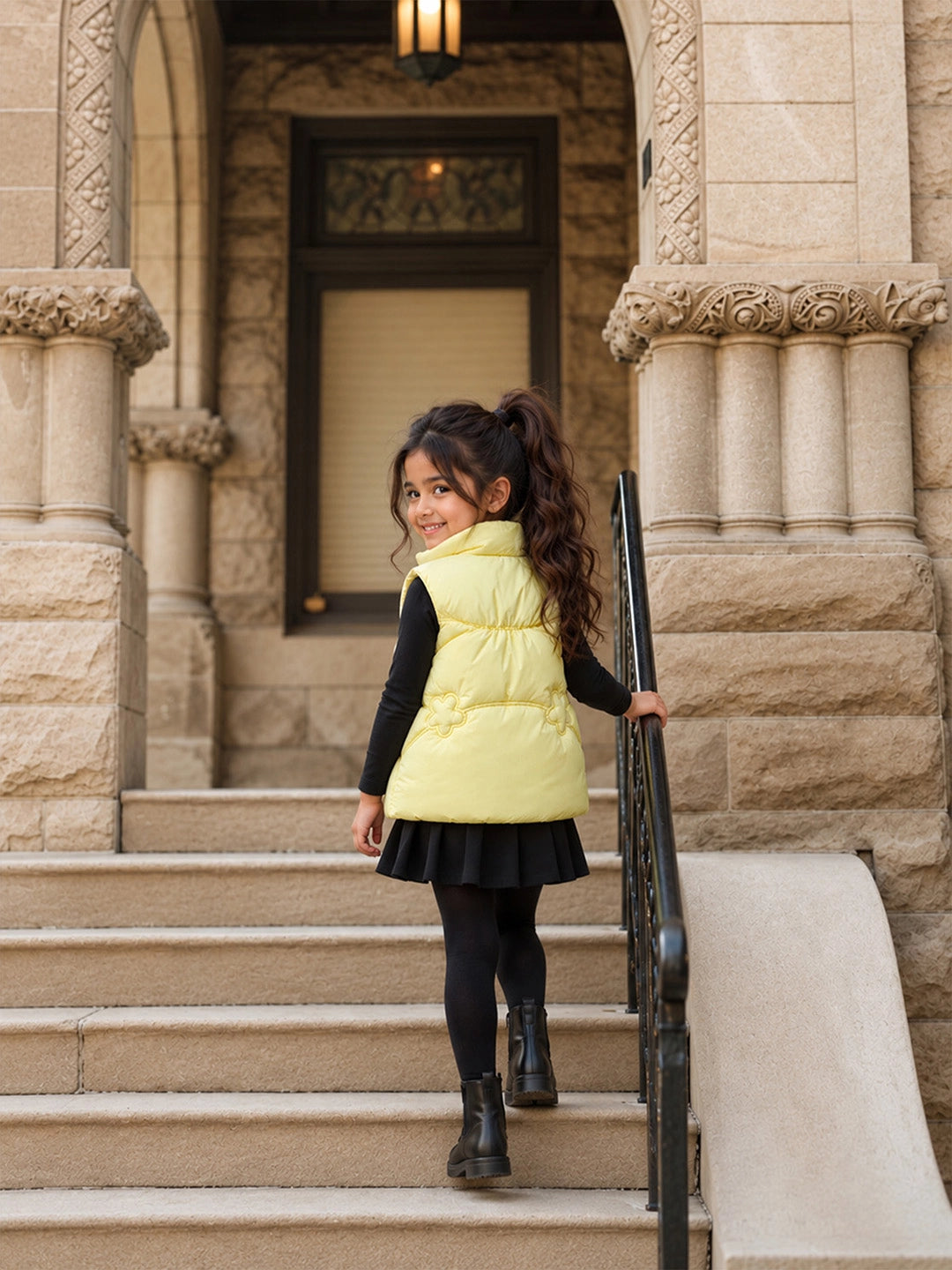 Yellow Teddy Puffer Sleeveless Winter Jacket for Kids