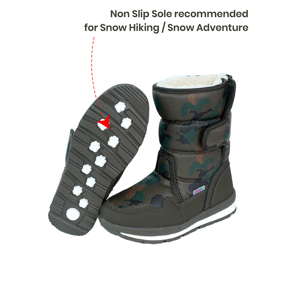 Brown Camoflouge Waterproof Winter Snow Boots for Kids for Minus degree temperature