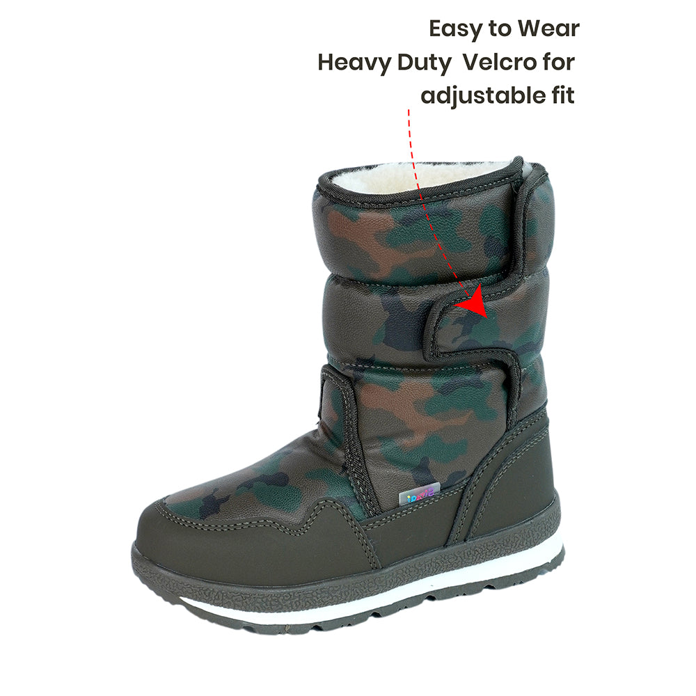 Brown Camoflouge Waterproof Winter Snow Boots for Kids for Minus degree temperature