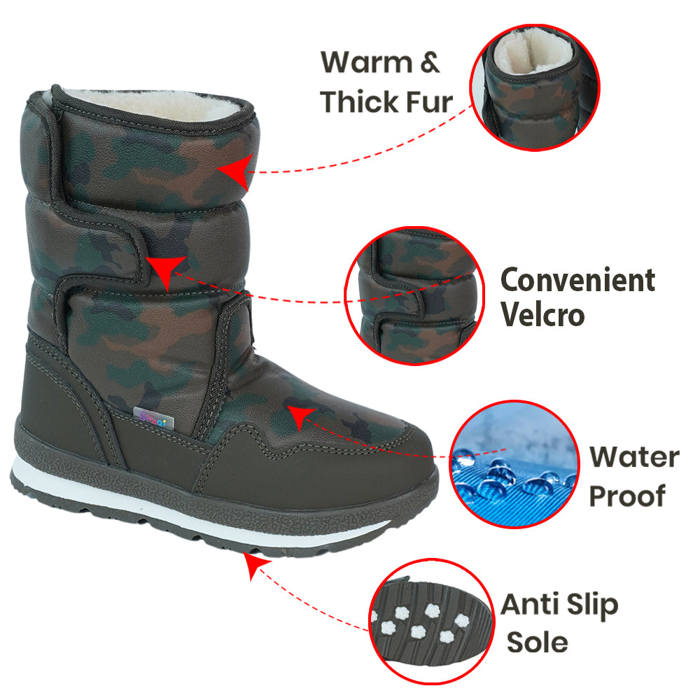 Brown Camoflouge Waterproof Winter Snow Boots for Kids for Minus degree temperature