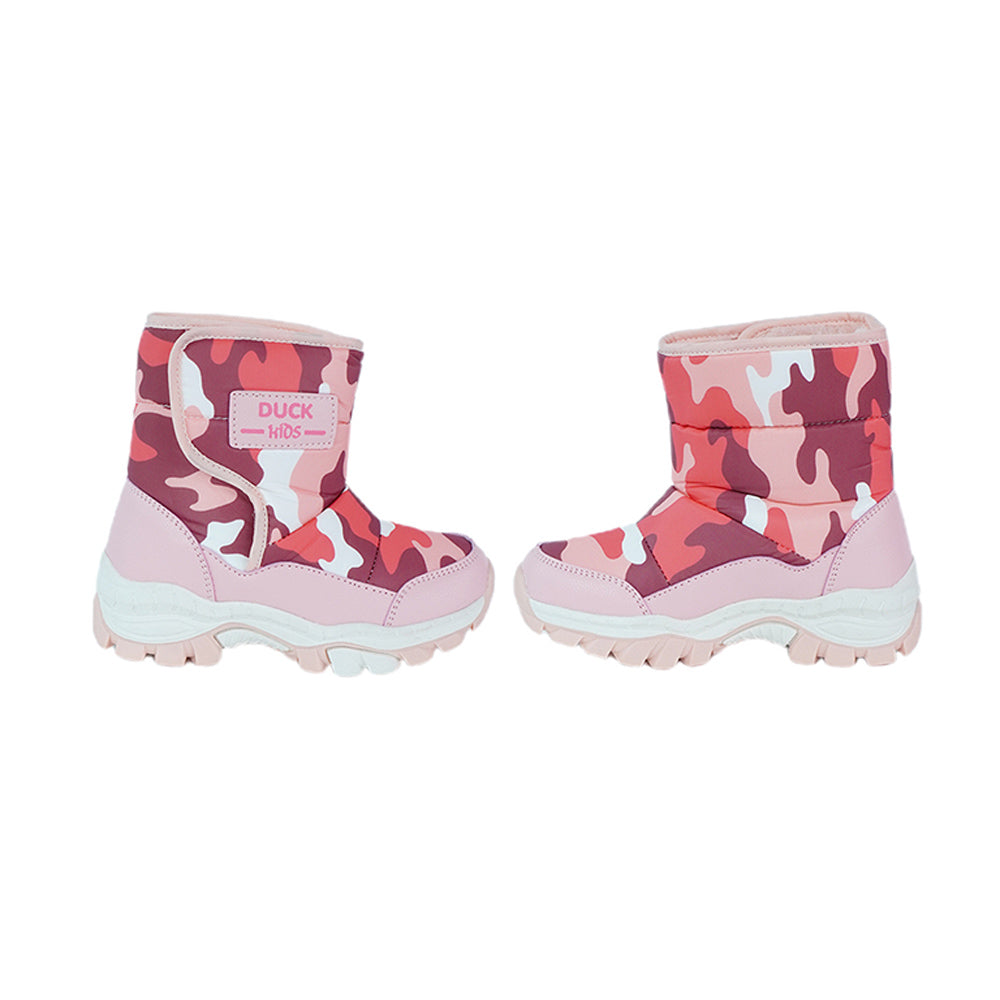 Pink Camouflage Waterproof Winter Snow Boots for Kids with Metal Cleats for Minus Degree Icy Terrains