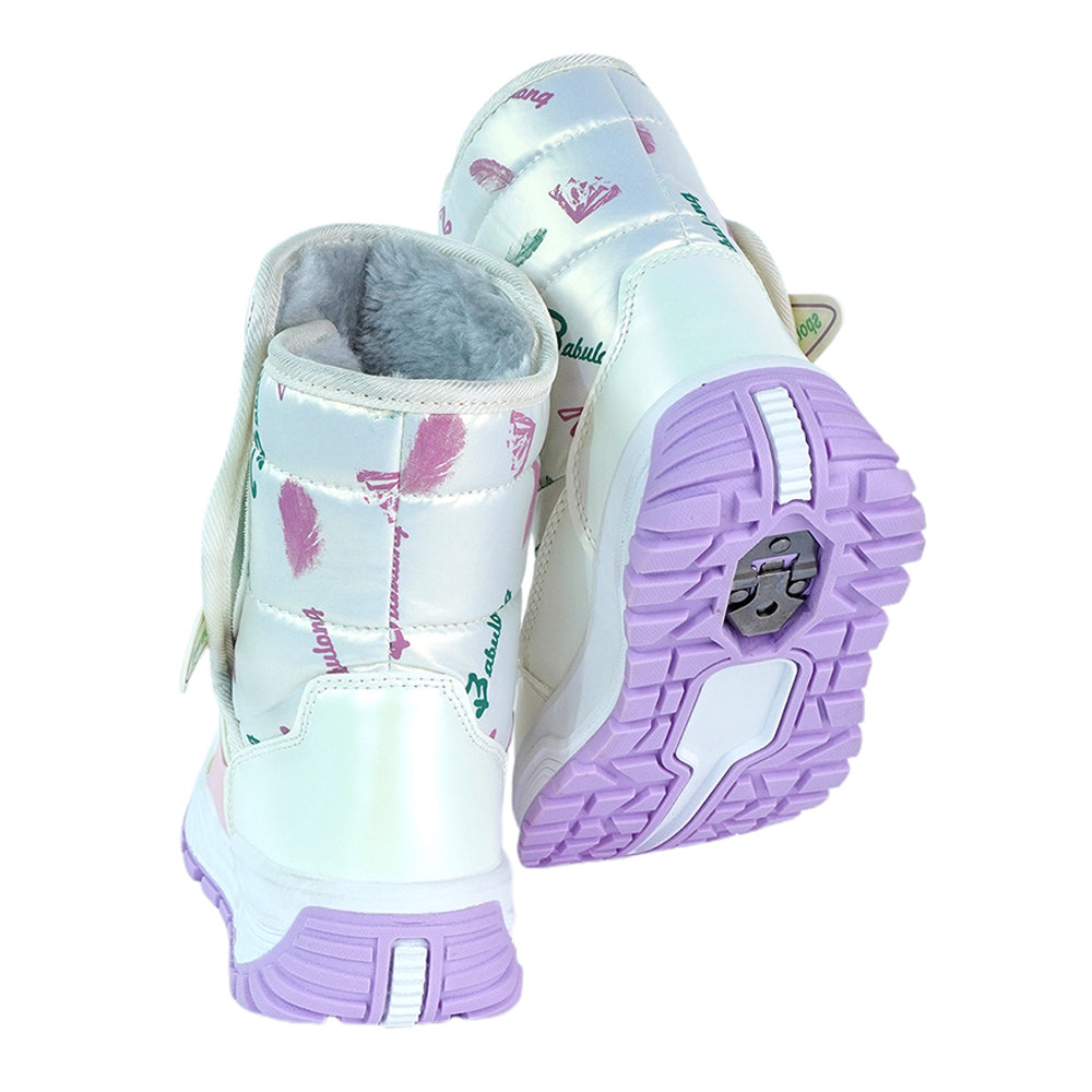 Printed Silver Waterproof Winter Snow Boots for Kids with Metal Cleats for Minus Degree Icy Terrains