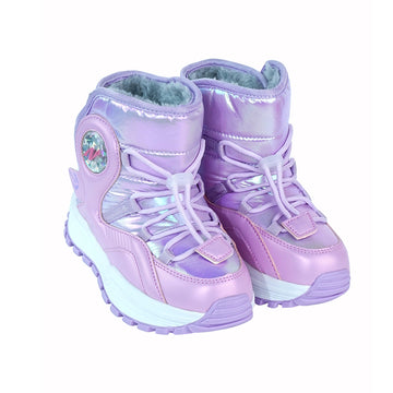 Purple Rainbow Shine Waterproof Winter Snow Boots for Kids with Metal Cleats for Minus Degree Icy Terrains