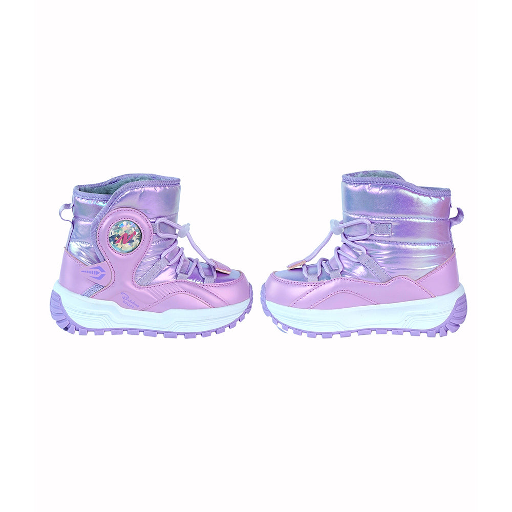 Purple Rainbow Shine Waterproof Winter Snow Boots for Kids with Metal Cleats for Minus Degree Icy Terrains