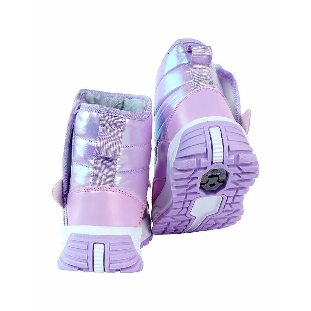Purple Rainbow Shine Waterproof Winter Snow Boots for Kids with Metal Cleats for Minus Degree Icy Terrains