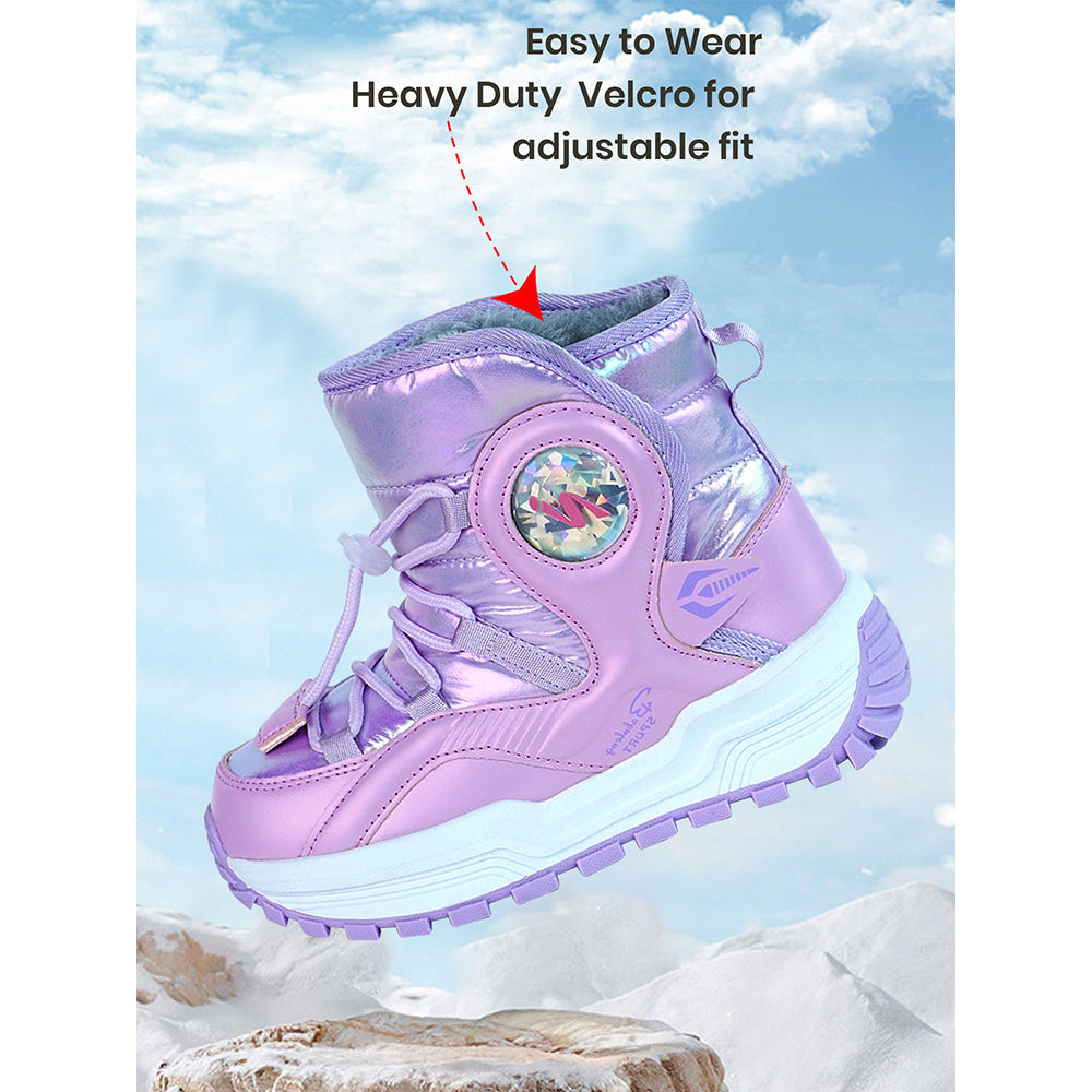 Purple Rainbow Shine Waterproof Winter Snow Boots for Kids with Metal Cleats for Minus Degree Icy Terrains