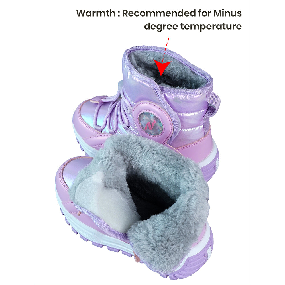Purple Rainbow Shine Waterproof Winter Snow Boots for Kids with Metal Cleats for Minus Degree Icy Terrains