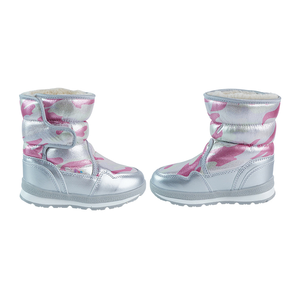 Silver & Fuchsia Pink Waterproof Winter Snow Boots for Kids for minus temperature