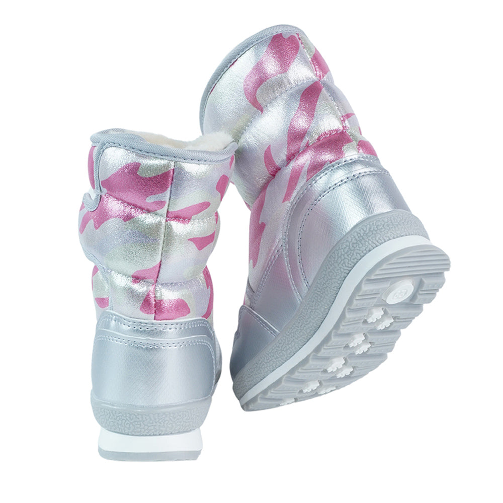 Silver & Fuchsia Pink Waterproof Winter Snow Boots for Kids for minus temperature