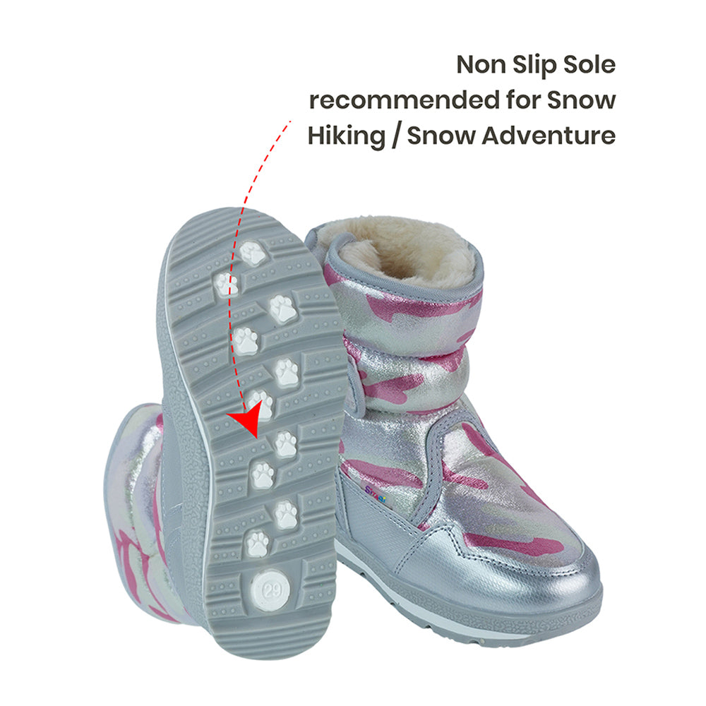 Silver & Fuchsia Pink Waterproof Winter Snow Boots for Kids for minus temperature
