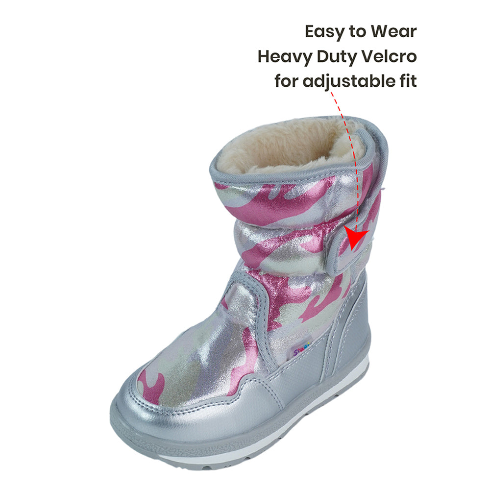 Silver & Fuchsia Pink Waterproof Winter Snow Boots for Kids for minus temperature
