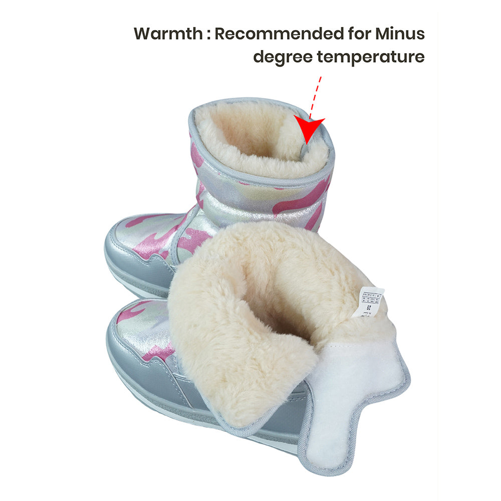 Silver & Fuchsia Pink Waterproof Winter Snow Boots for Kids for minus temperature