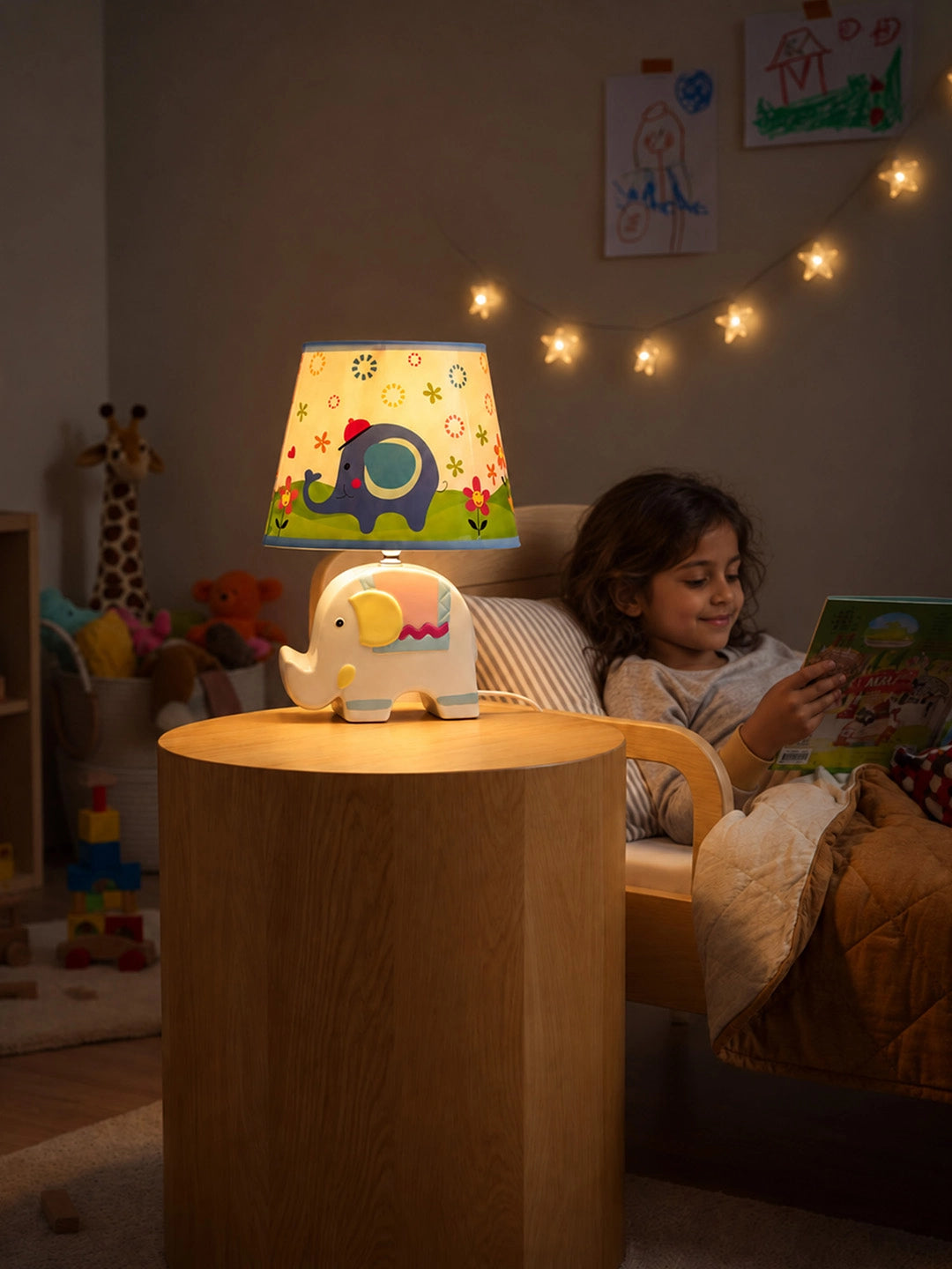 Blue Ceramic Elephant side Bed Table Lamp, Kids Room Decor