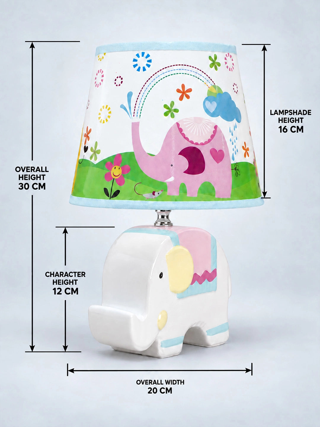 Blue Ceramic Elephant side Bed Table Lamp, Kids Room Decor