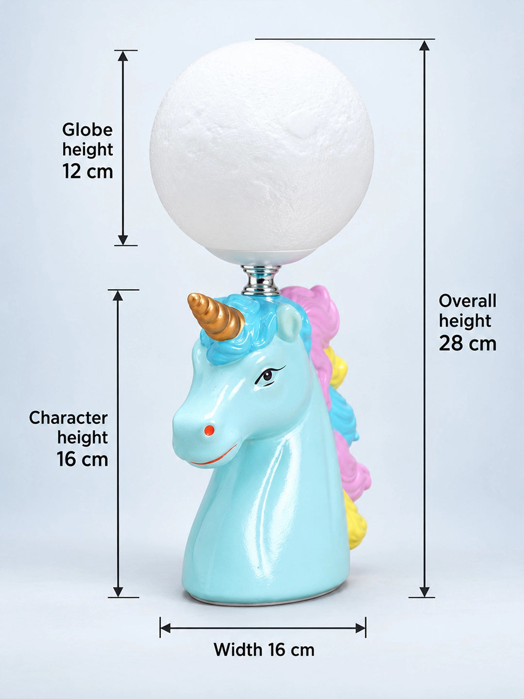 Blue ceramic Unicorn Moon, side Bed Table Lamp, Kids Room Decor
