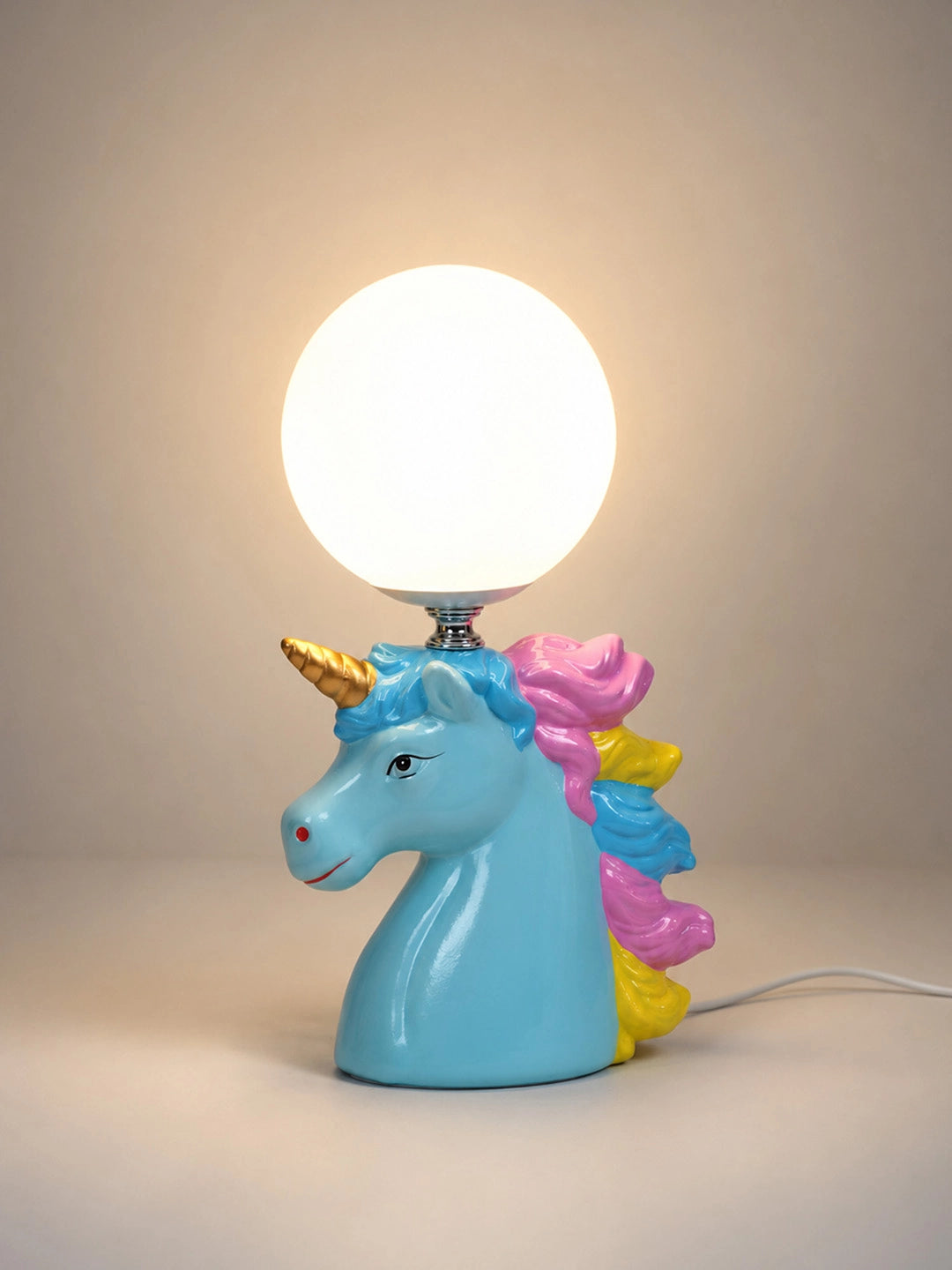 Blue ceramic Unicorn Moon, side Bed Table Lamp, Kids Room Decor