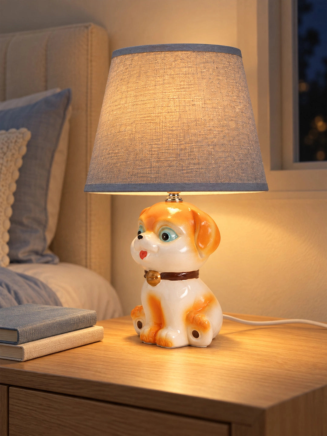 Brown ceramic Dog side Bed Table Lamp, Kids Room Decor