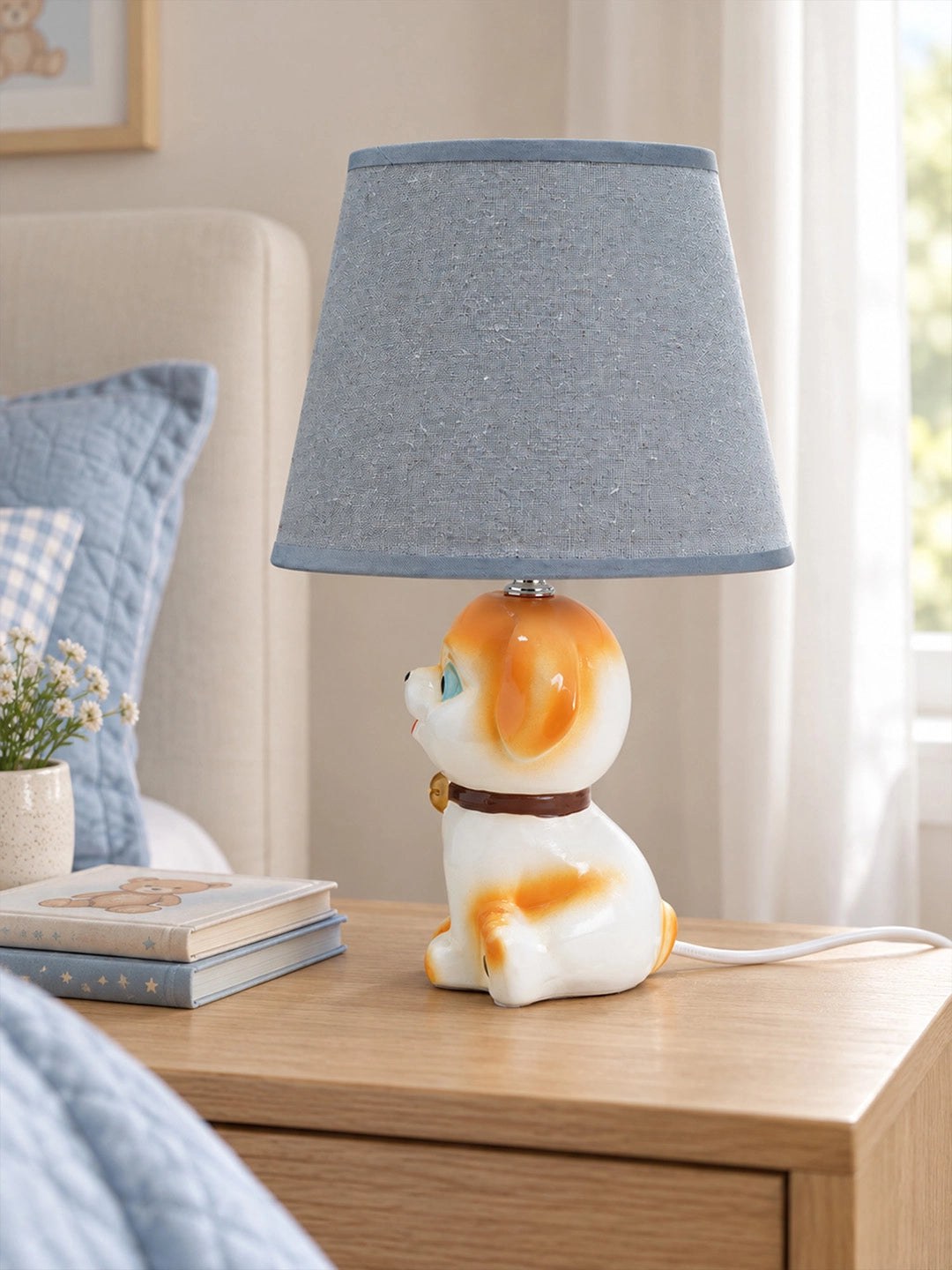 Brown ceramic Dog side Bed Table Lamp, Kids Room Decor