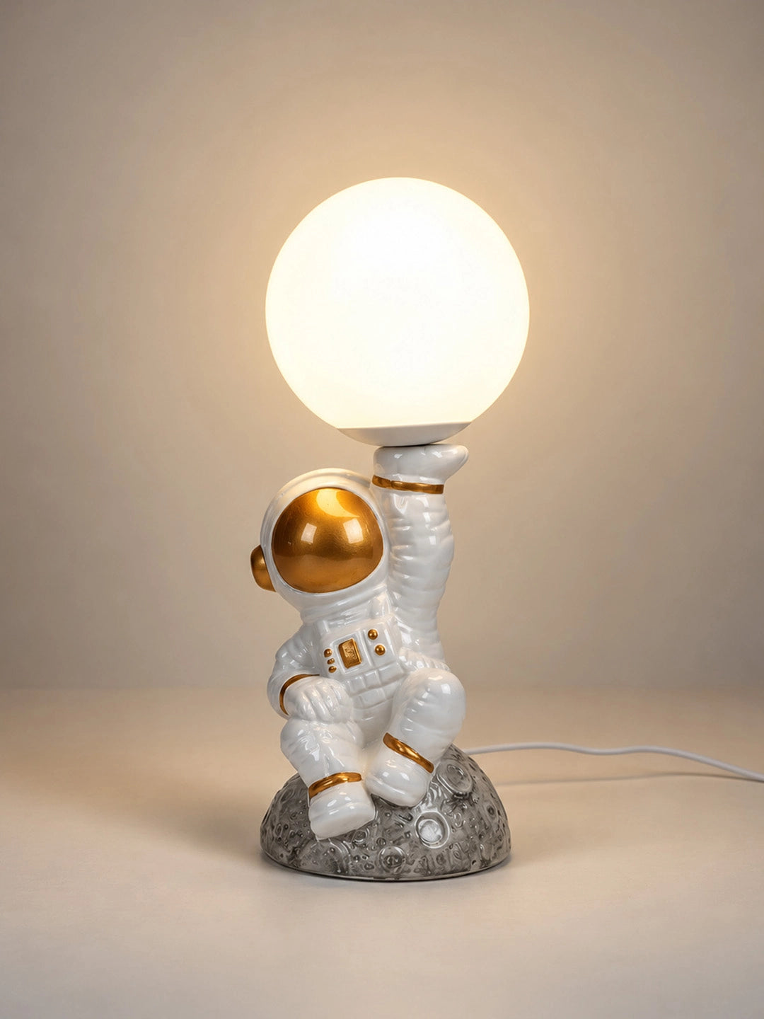 Golden Astronaut Holding Moon, side Bed Table Lamp, Kids Room Decor