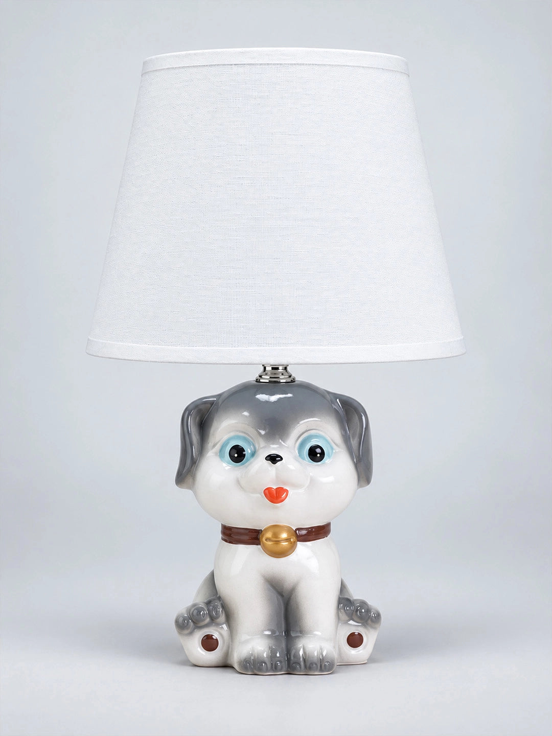 Grey ceramic Dog side Bed Table Lamp, Kids Room Decor