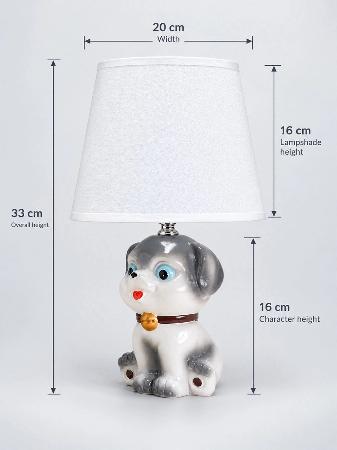 Grey ceramic Dog side Bed Table Lamp, Kids Room Decor