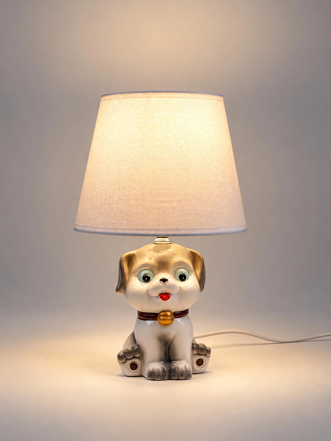 Grey ceramic Dog side Bed Table Lamp, Kids Room Decor
