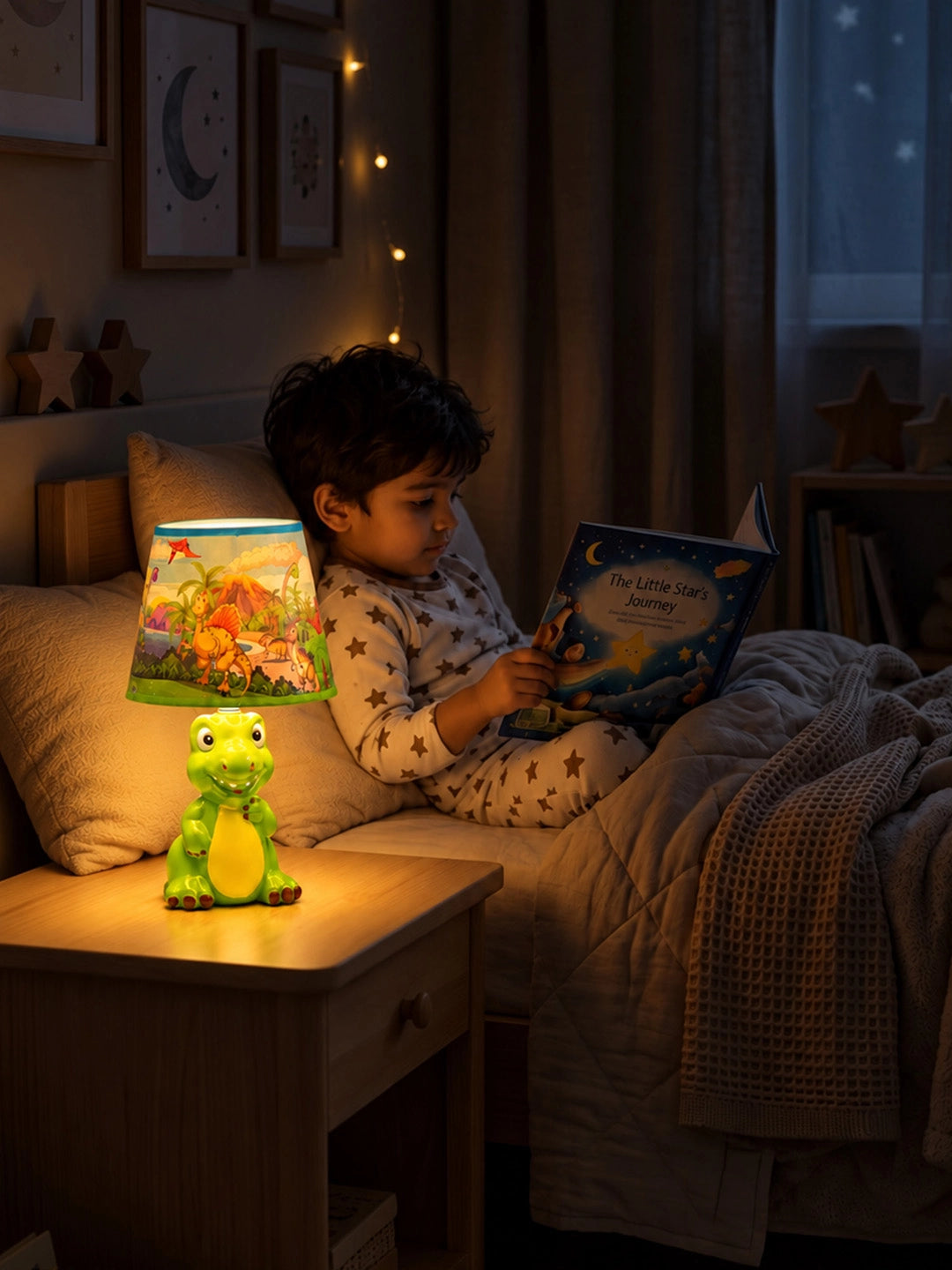 Green ceramic Dino Table side Bed Table Lamp, Kids Room Decor