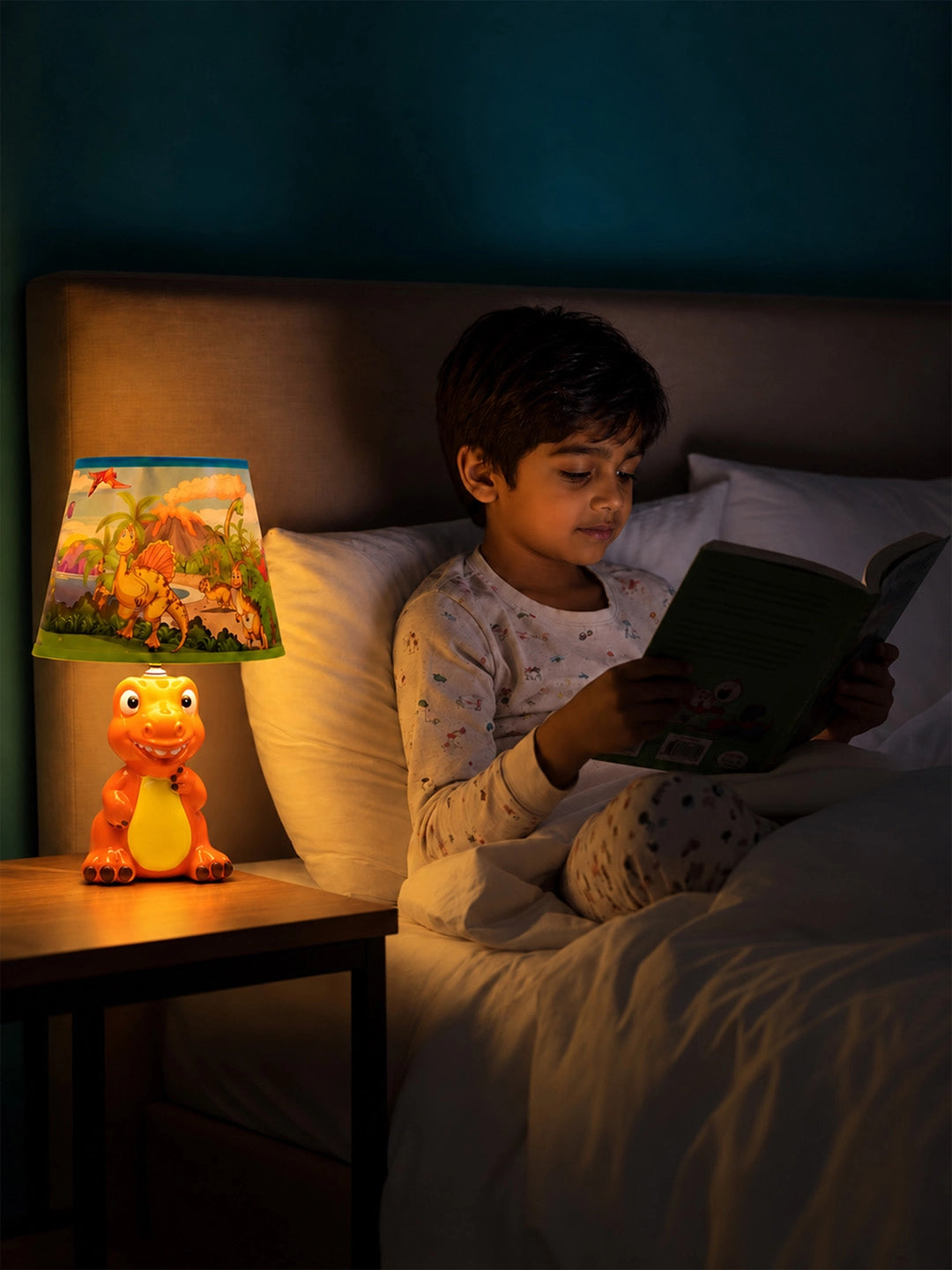 Orange ceramic Dino side Bed Table Lamp, Kids Room Decor