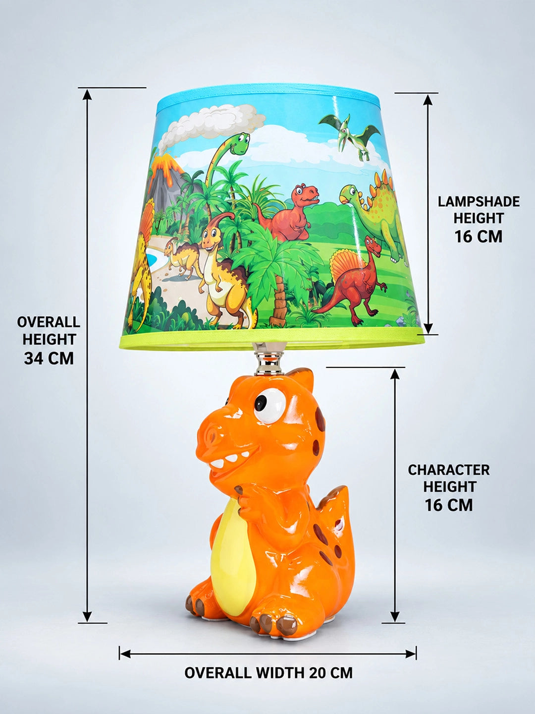 Orange ceramic Dino side Bed Table Lamp, Kids Room Decor