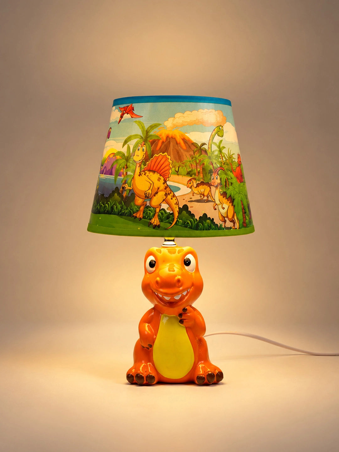 Orange ceramic Dino side Bed Table Lamp, Kids Room Decor