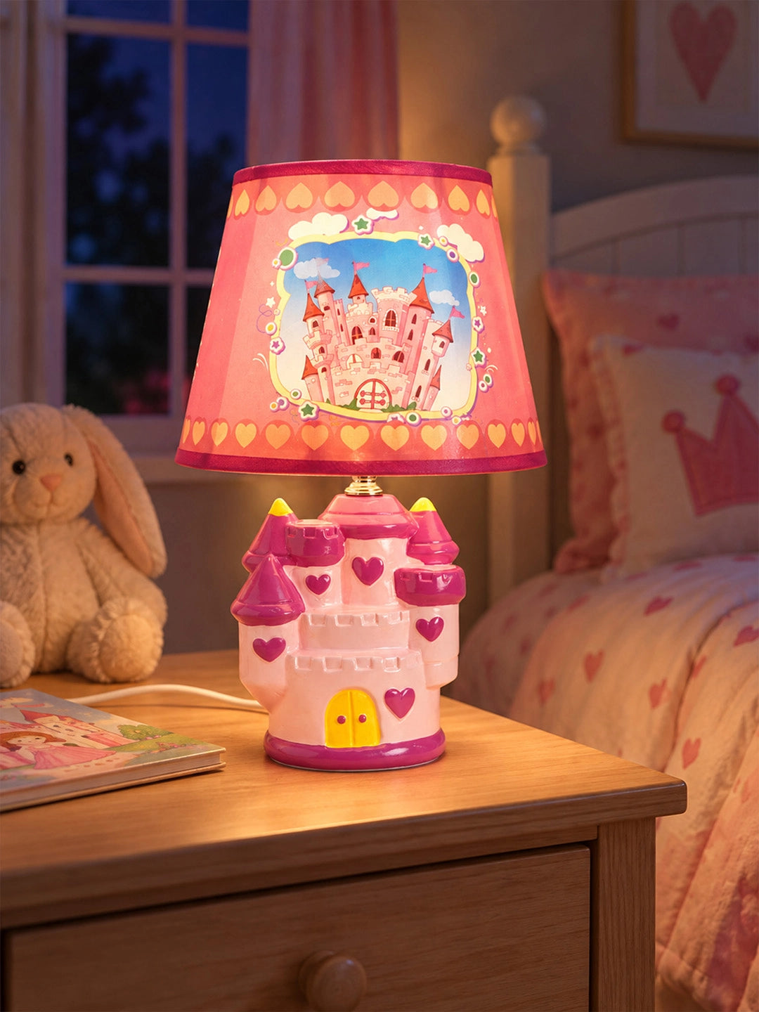 Pink Princess ceramic Castle side Bed Table Lamp, Kids Room Decor