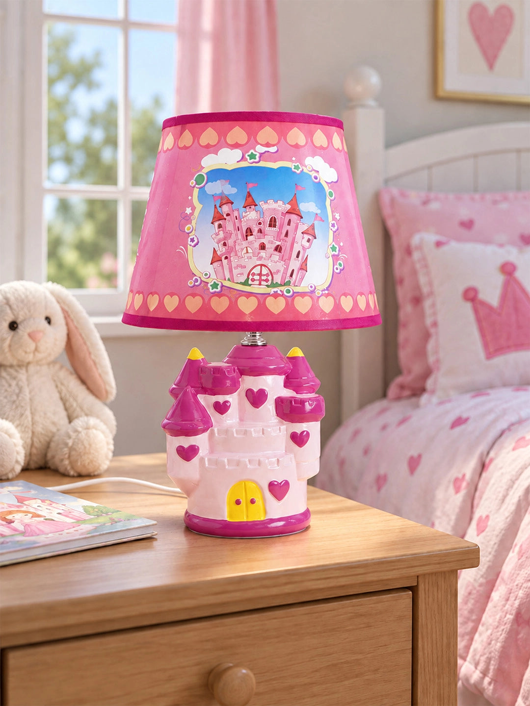 Pink Princess ceramic Castle side Bed Table Lamp, Kids Room Decor