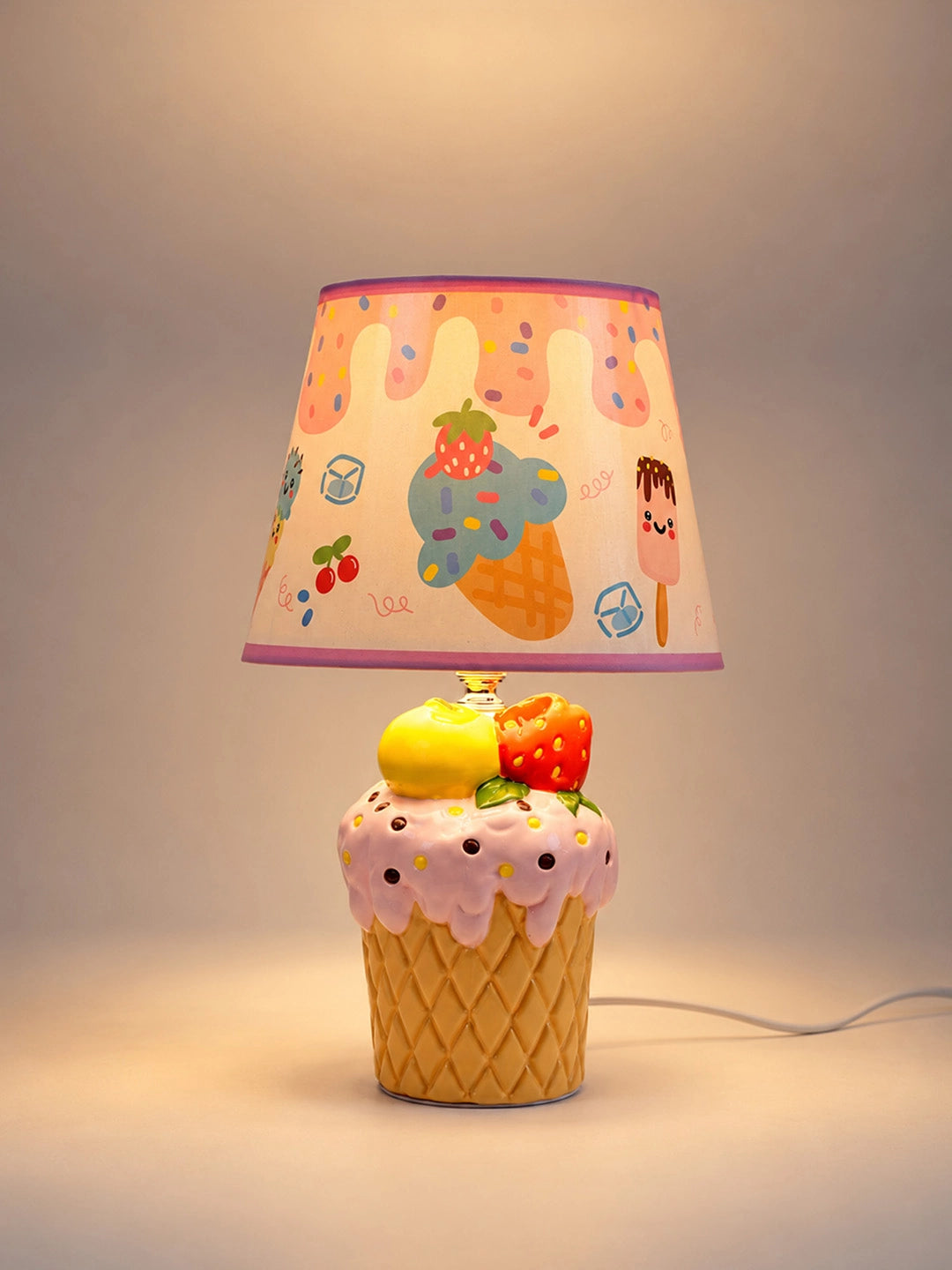 Pink ceramic Ice Cream Table side Bed Table Lamp, Kids Room Decor