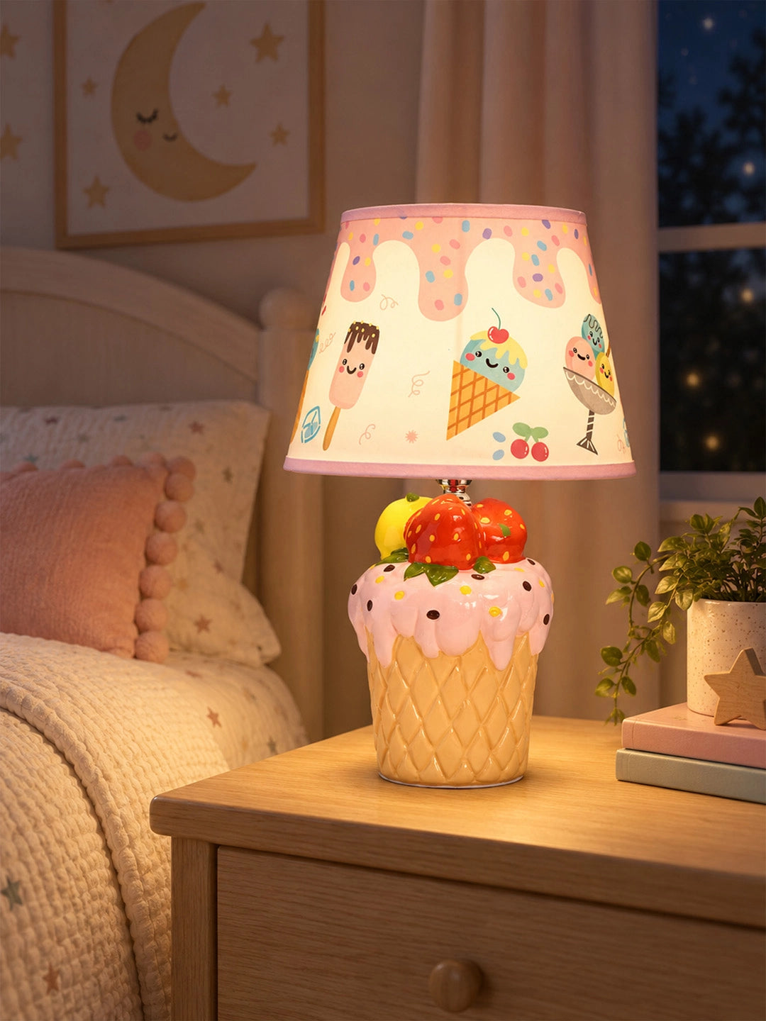 Pink ceramic Ice Cream Table side Bed Table Lamp, Kids Room Decor